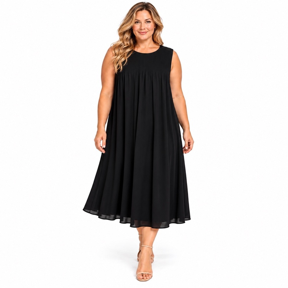 Black Label by Chico's Black Pleated Top Sleeveless Shift Dress  | Size 18